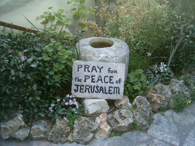 This 'MagPro Photo of the Day' shows the 'PRAY for the PEACE of JERUSALEM' sign located at the Garden Tomb in Jerusalem, Israel. These words by David are from Psalm 122:6-7, 'Pray for the peace of Jerusalem: they shall prosper that love thee. Peace be within thy walls, and prosperity within thy palaces.' Misop Baynun